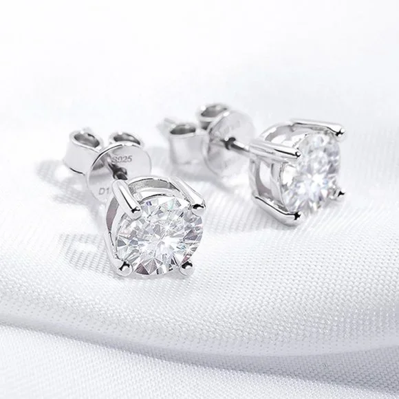 Certified 2ct. t.w. Moissanite Diamond 4 Prone Solitaire Stud Earrings NEW - Picture 9 of 16